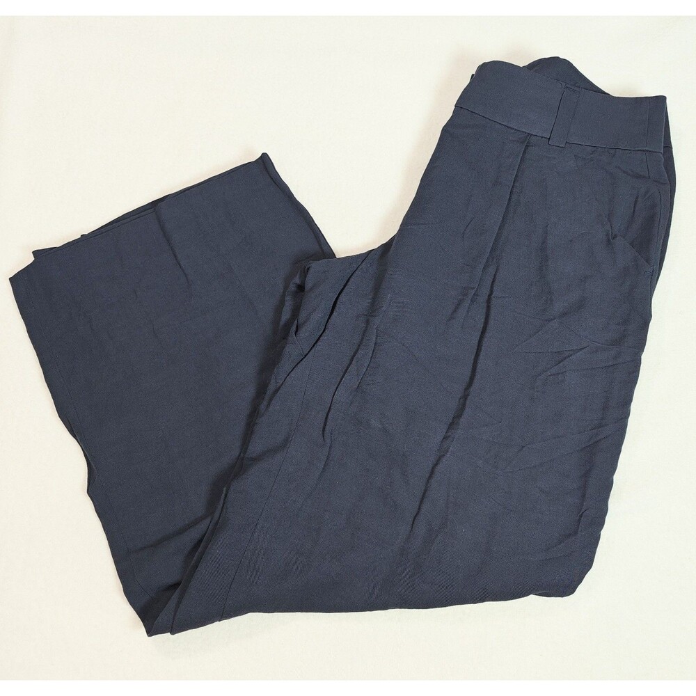 Ann Taylor LOFT Linen Blend Pants Womens 4 Blue High Rise Relaxed Wide Leg